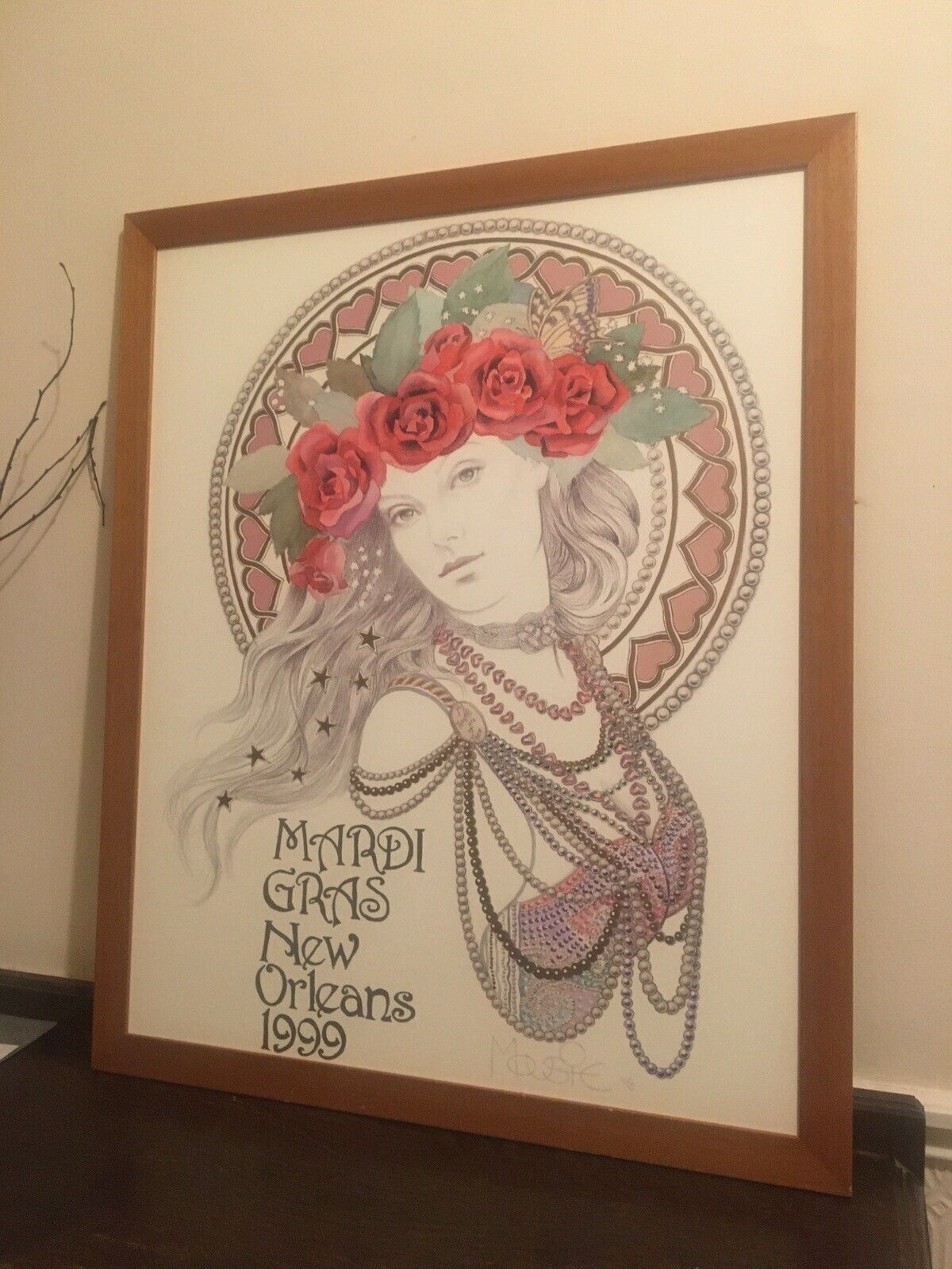 Large New Orleans 1999 Mardi Gras Poster Mousie Hand Finished Framed Vintage photo for sale