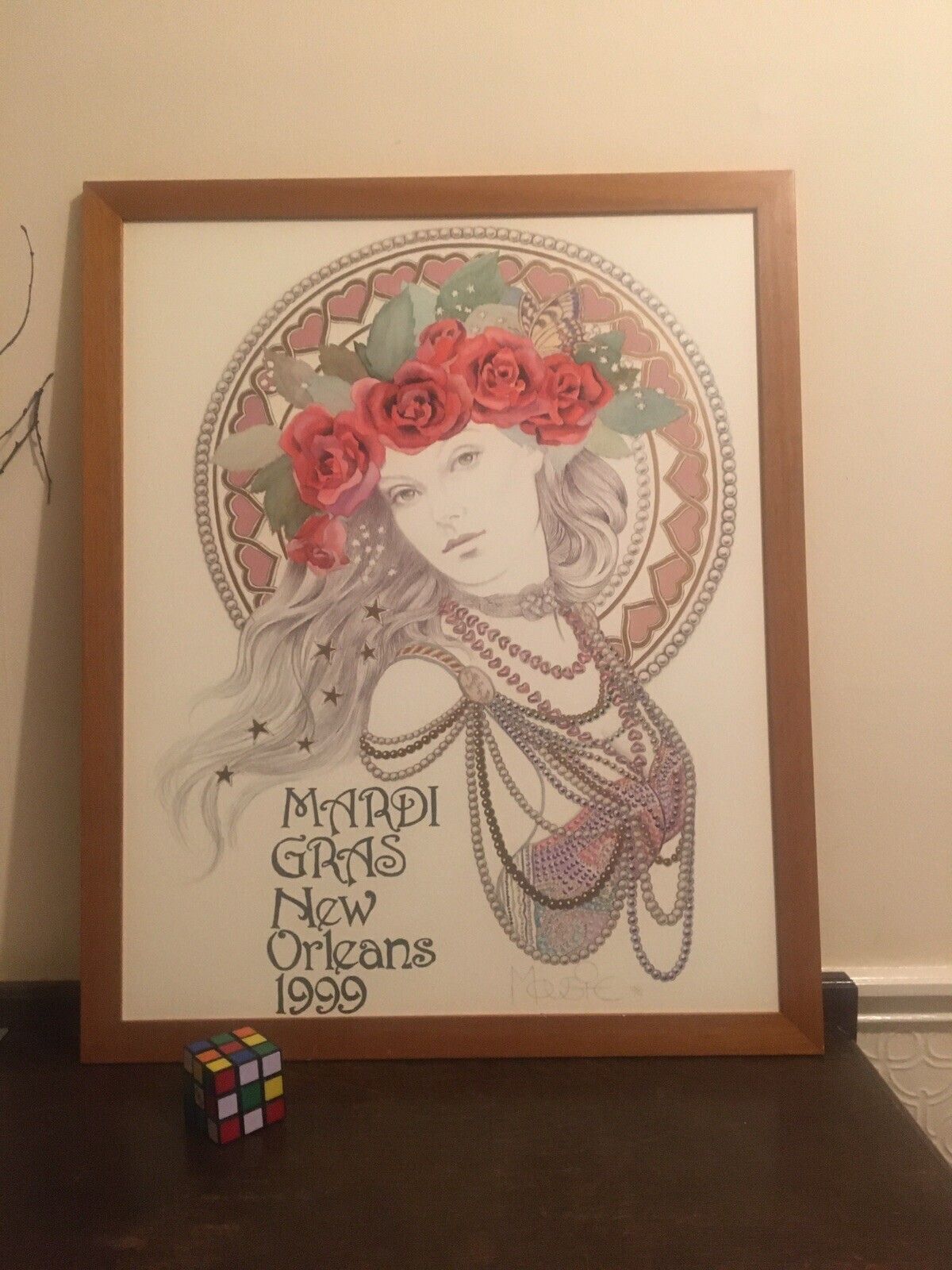 Large New Orleans 1999 Mardi Gras Poster Mousie Hand Finished Framed Vintage photo Art