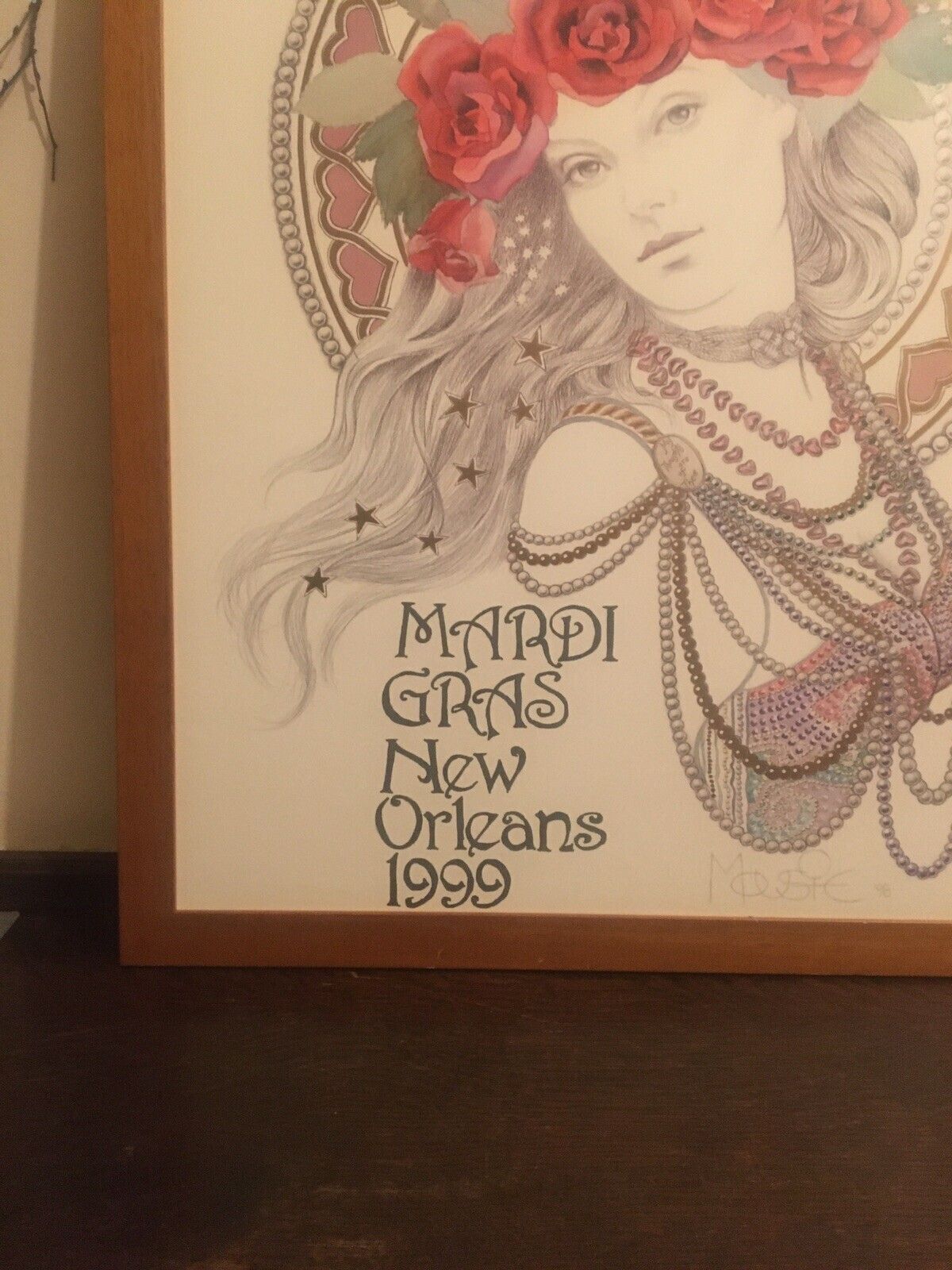photo for sale Large New Orleans 1999 Mardi Gras Poster Mousie Hand Finished Framed Vintage