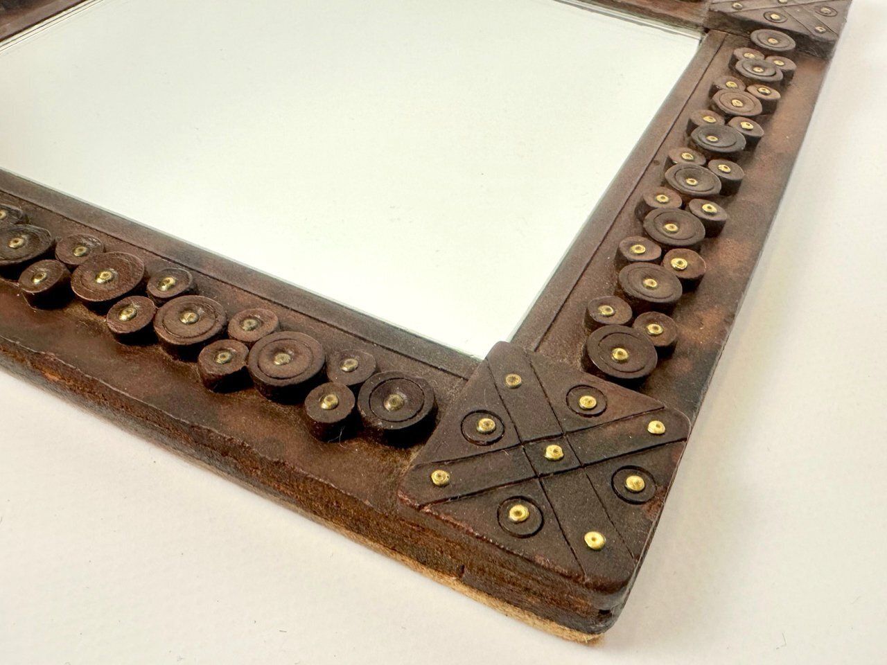 Hungarian Folk Art Leather Framed Mirror, 1960s photo furniture
