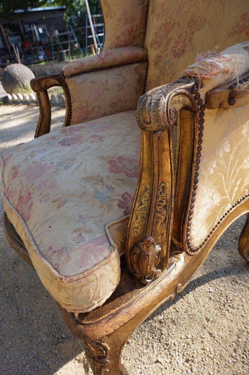 Early 18th Century Gilded Carved Oak Wooden Highback Armchair photo buy