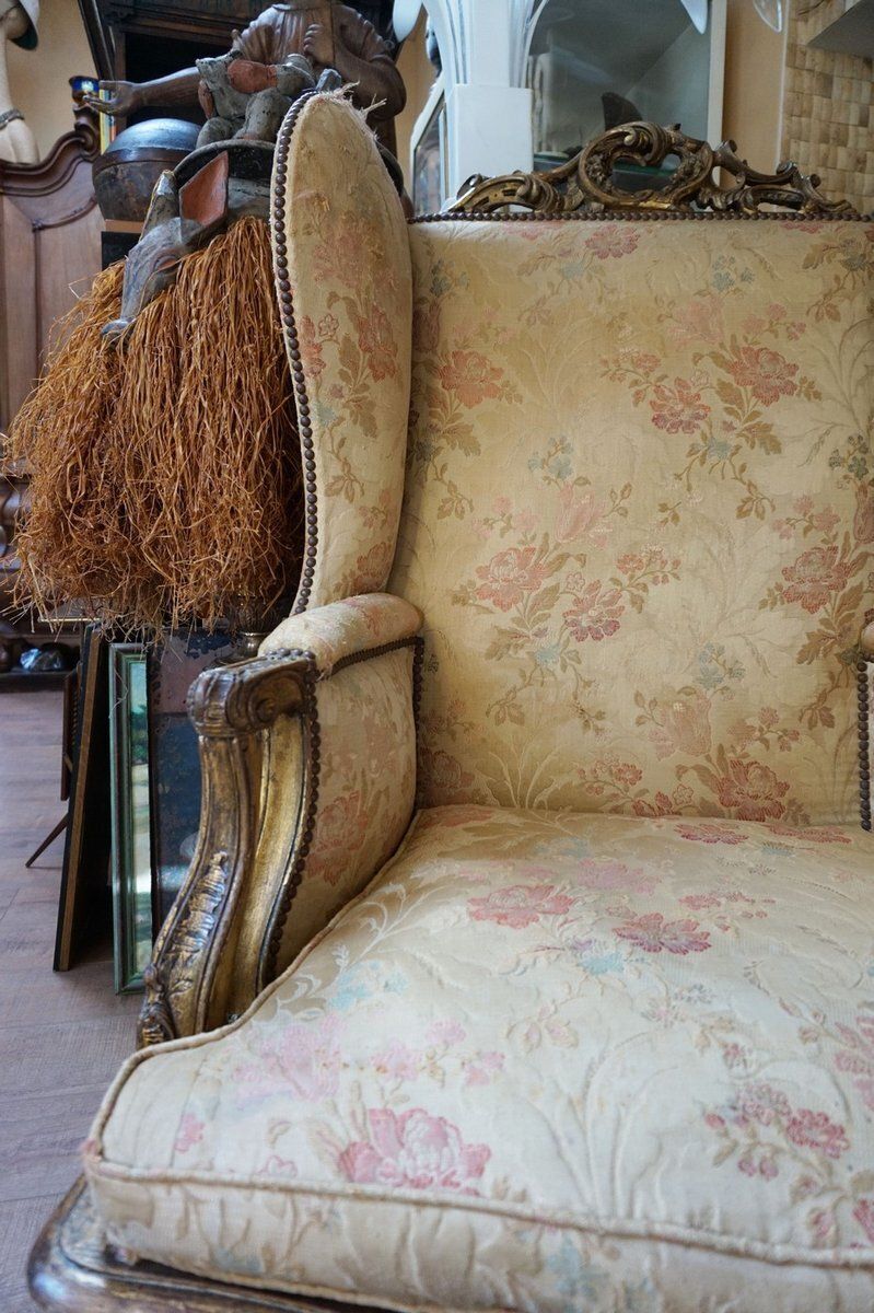 Furniture Early 18th Century Gilded Carved Oak Wooden Highback Armchair photo