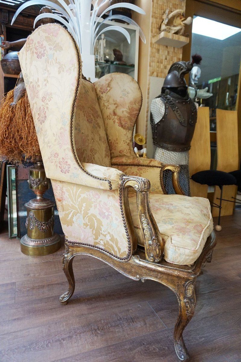 photo buy Early 18th Century Gilded Carved Oak Wooden Highback Armchair