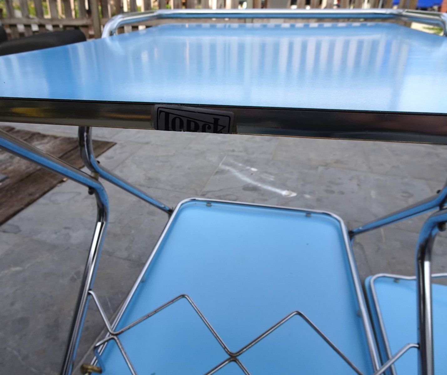 Bleu Formica And Chrome Plated Trolley With Removable Serving Tray From Torck, 1950s photo buy
