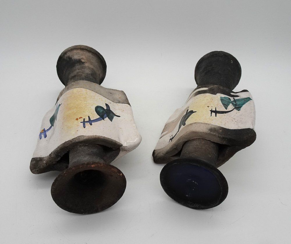 Home Decor Mid Century Brutalist Ceramic Vases Or Candleholders, 1980s, Set Of 2 photo