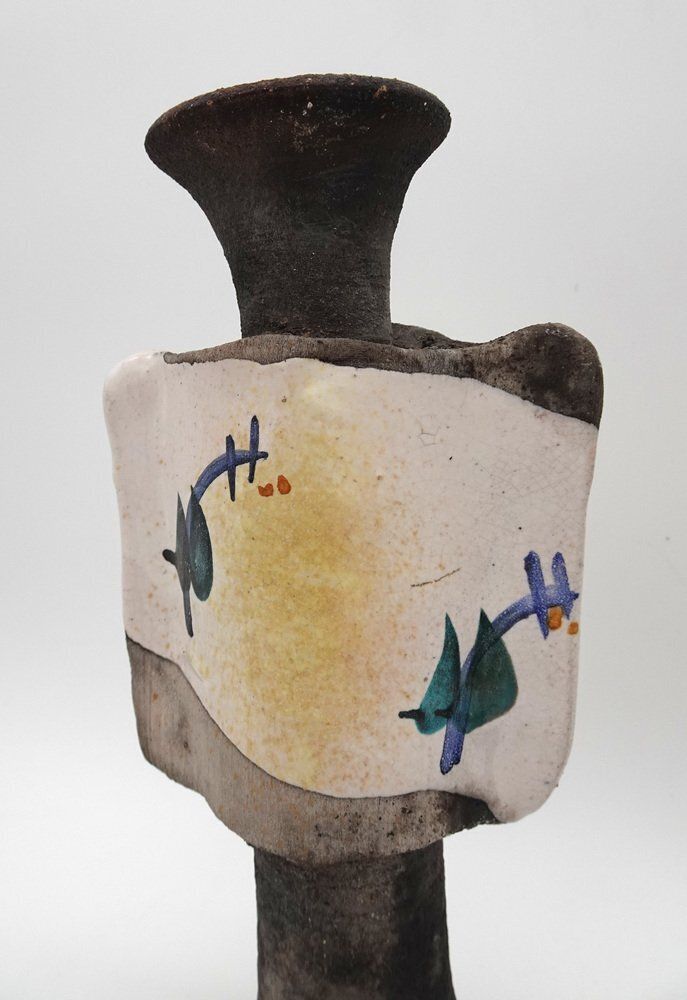 photo vintage Mid Century Brutalist Ceramic Vases Or Candleholders, 1980s, Set Of 2