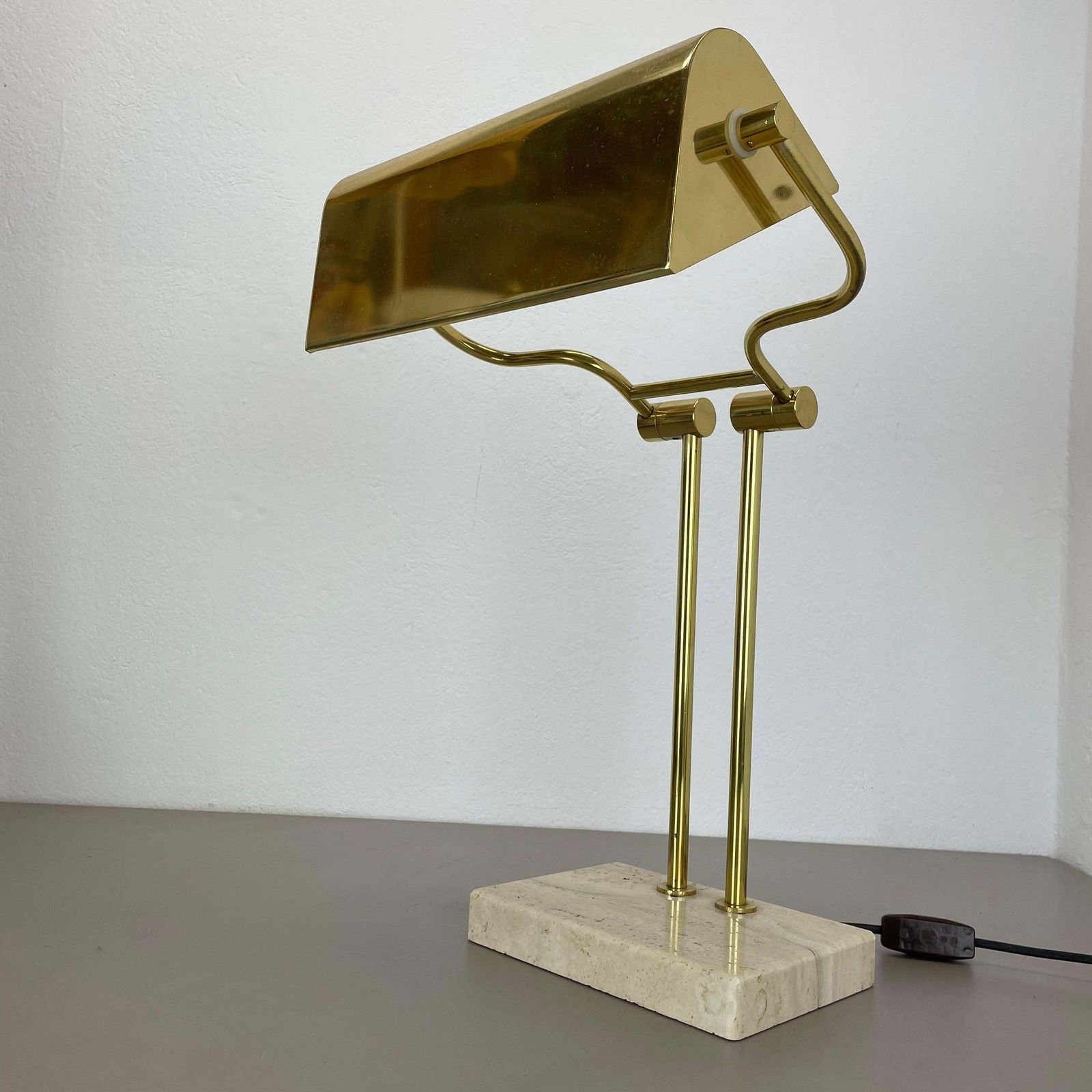 Modernist Travertine And Brass Table Light By Hillebrand Leuchten, Germany, 1980 photo 795.0