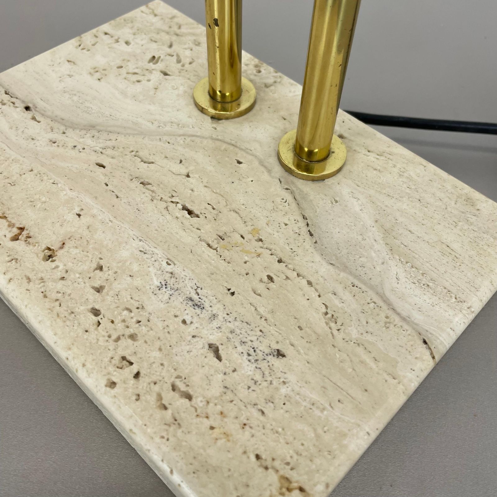 photo furniture Modernist Travertine And Brass Table Light By Hillebrand Leuchten, Germany, 1980
