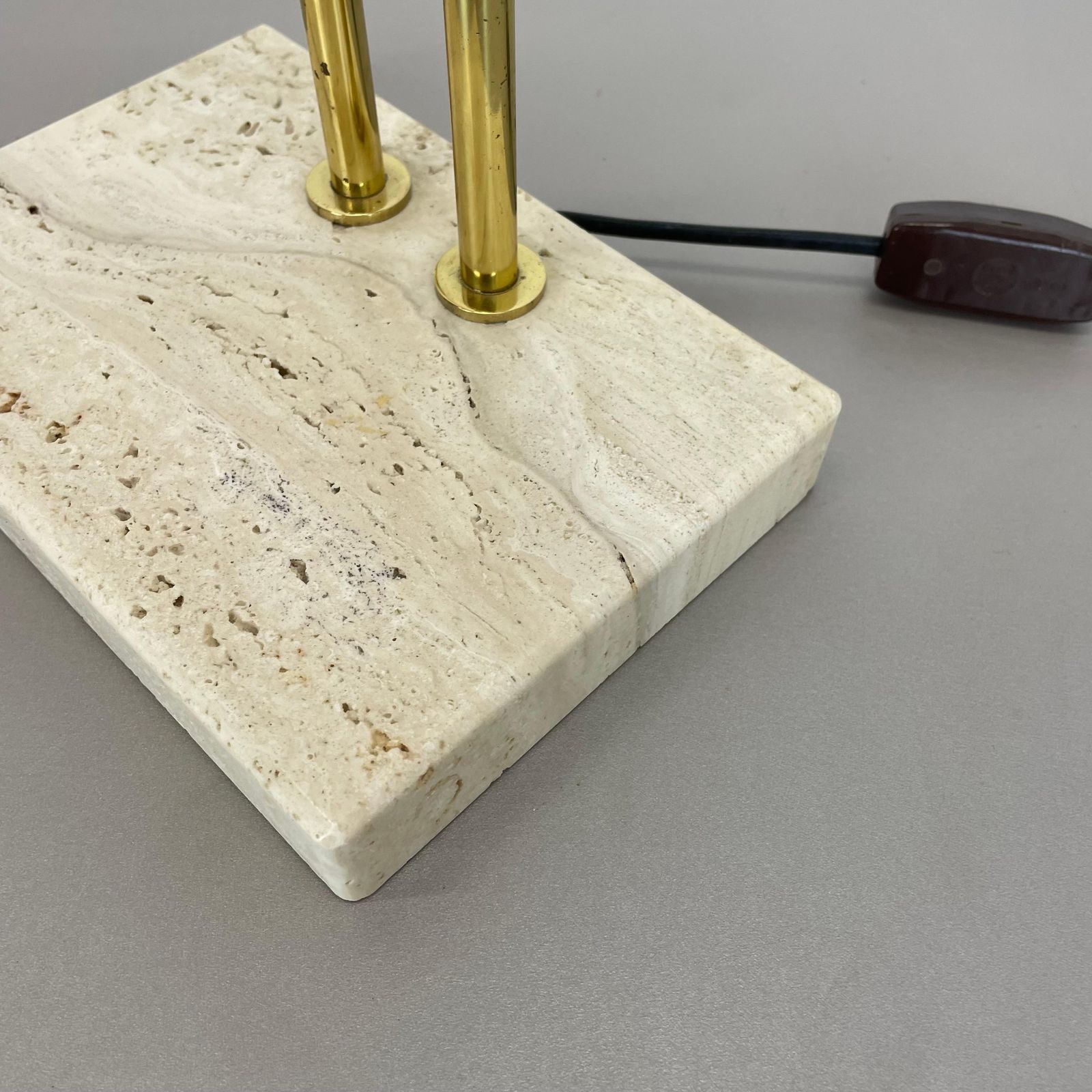 photo for sale Modernist Travertine And Brass Table Light By Hillebrand Leuchten, Germany, 1980