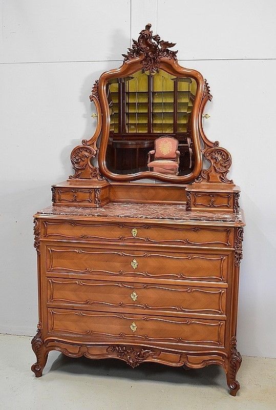 Dresser Louis XV "Rocaille" Dresser Walnut Early 20th Century "Guinand Leglas" In Nantes