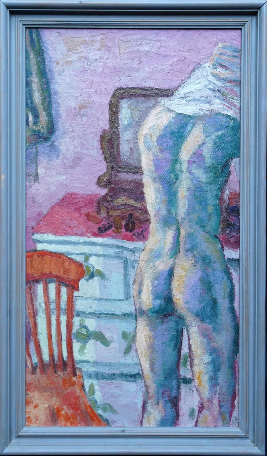 Glyn Morganboy Dressing   Welsh Post Impressionist 1949 Art Oil Painting Nude In Interior1949