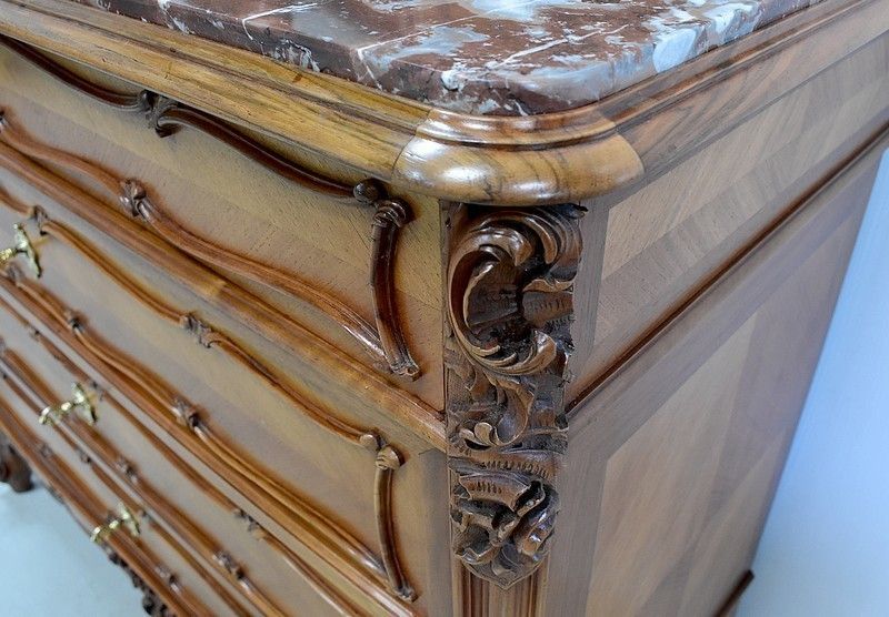 photo furniture Dresser Louis XV "Rocaille" Dresser Walnut Early 20th Century "Guinand Leglas" In Nantes