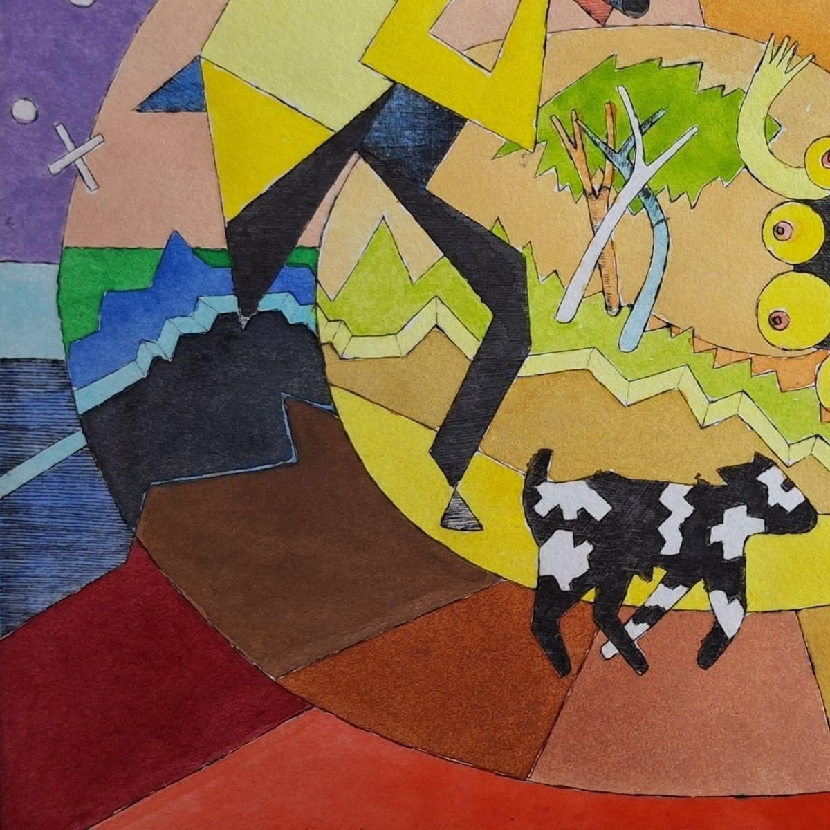 Czeslaw Tumielewicza Walk With Bożena Wahl 1987   Figurative Drypoint Print, Colorful, Polish Art2023 photo Art