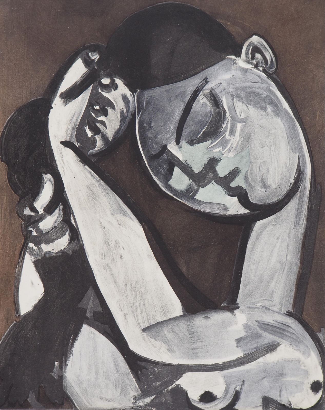 Woman Combing Her Hair   Lithograph, Plate Signed   19561956 photo for sale