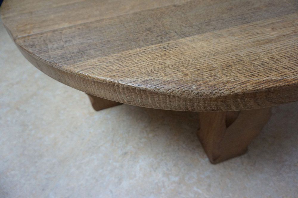 Brutalist Wabi Sabi Handcrafted Round Oak Coffee Table 1960s photo vintage