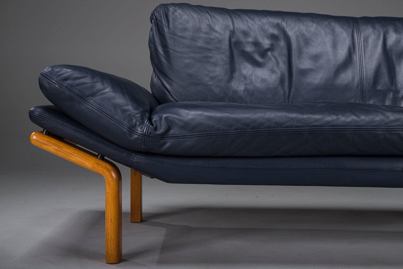 photo buy Danish 3 Seater Sofa In Teak And Navy Leather By Komfort, 1970s