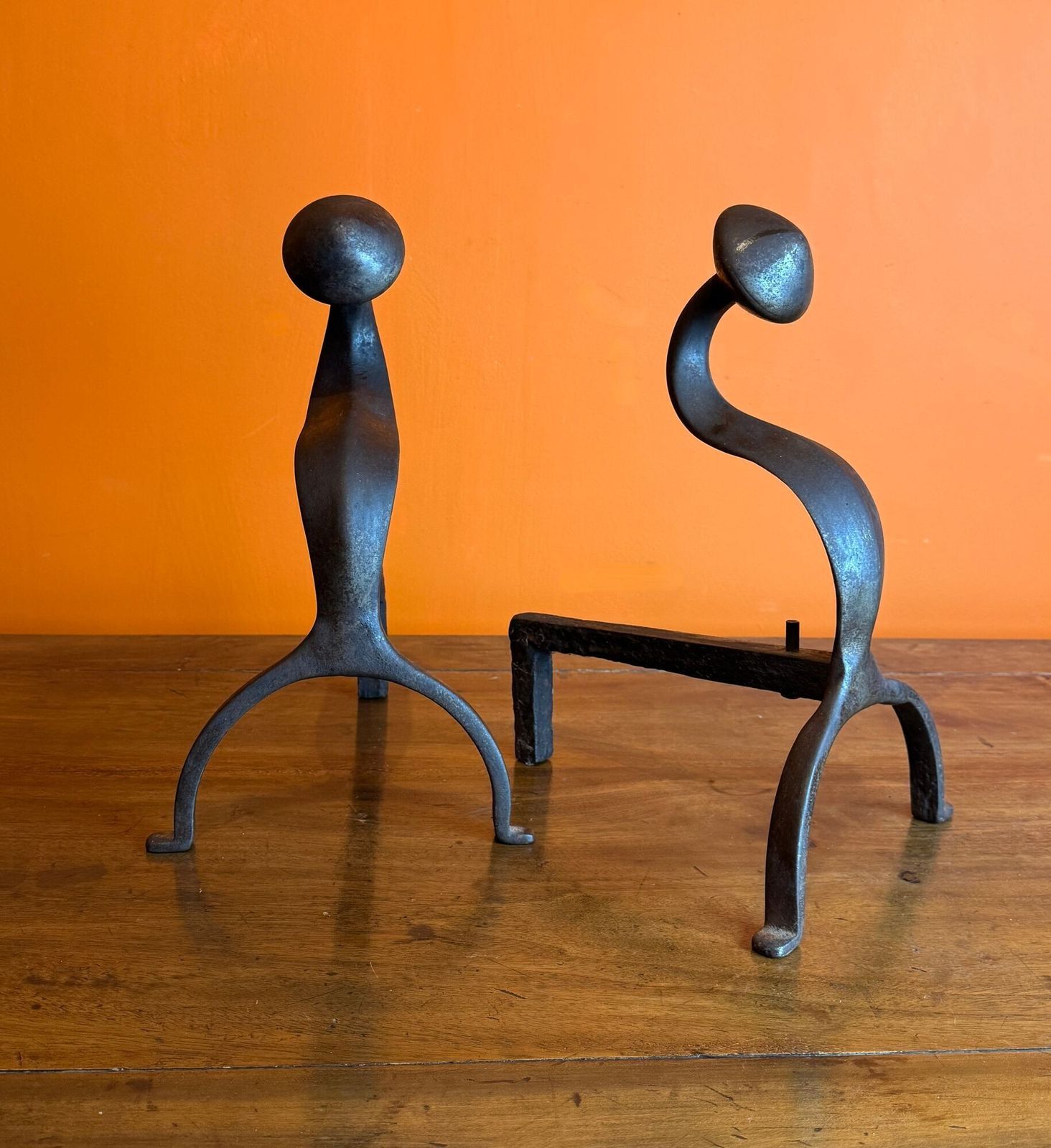 Pair Of Arts & Crafts Wrought Iron Andirons photo for sale