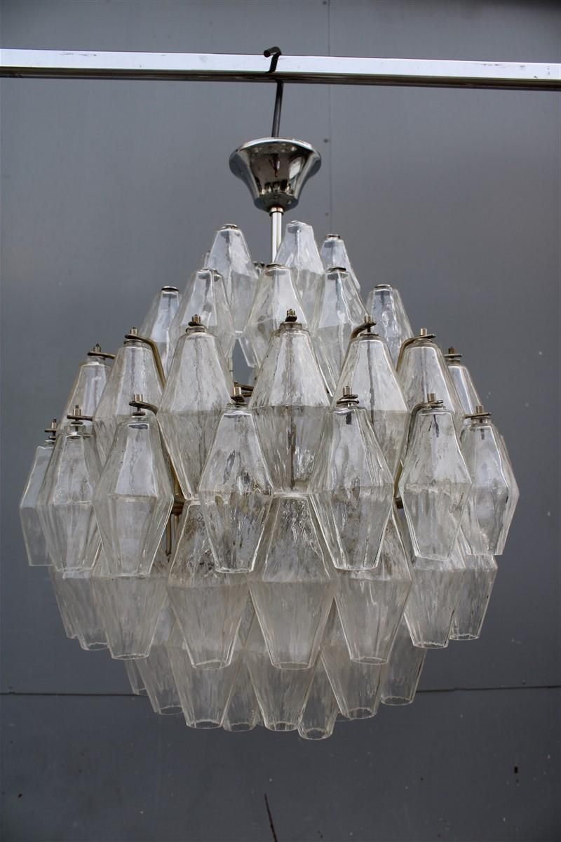 photo furniture Round Murano Glass Venini Chandelier Poliedro 1950s Trasparent Italian Design
