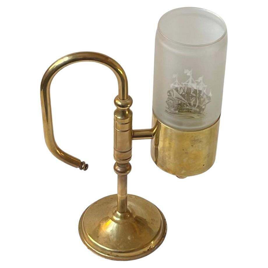 Vintage Maritime Oil Lamp In Brass & Glass By Cawa Denmark