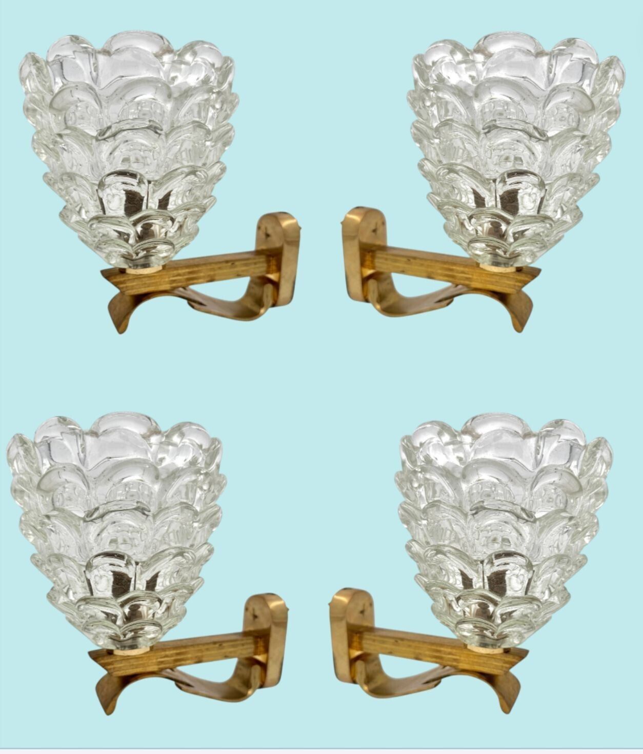 Two Pairs Of Art Deco 1940s Barovier And Toso Murano Glass And Brass Wall Sconces photo furniture
