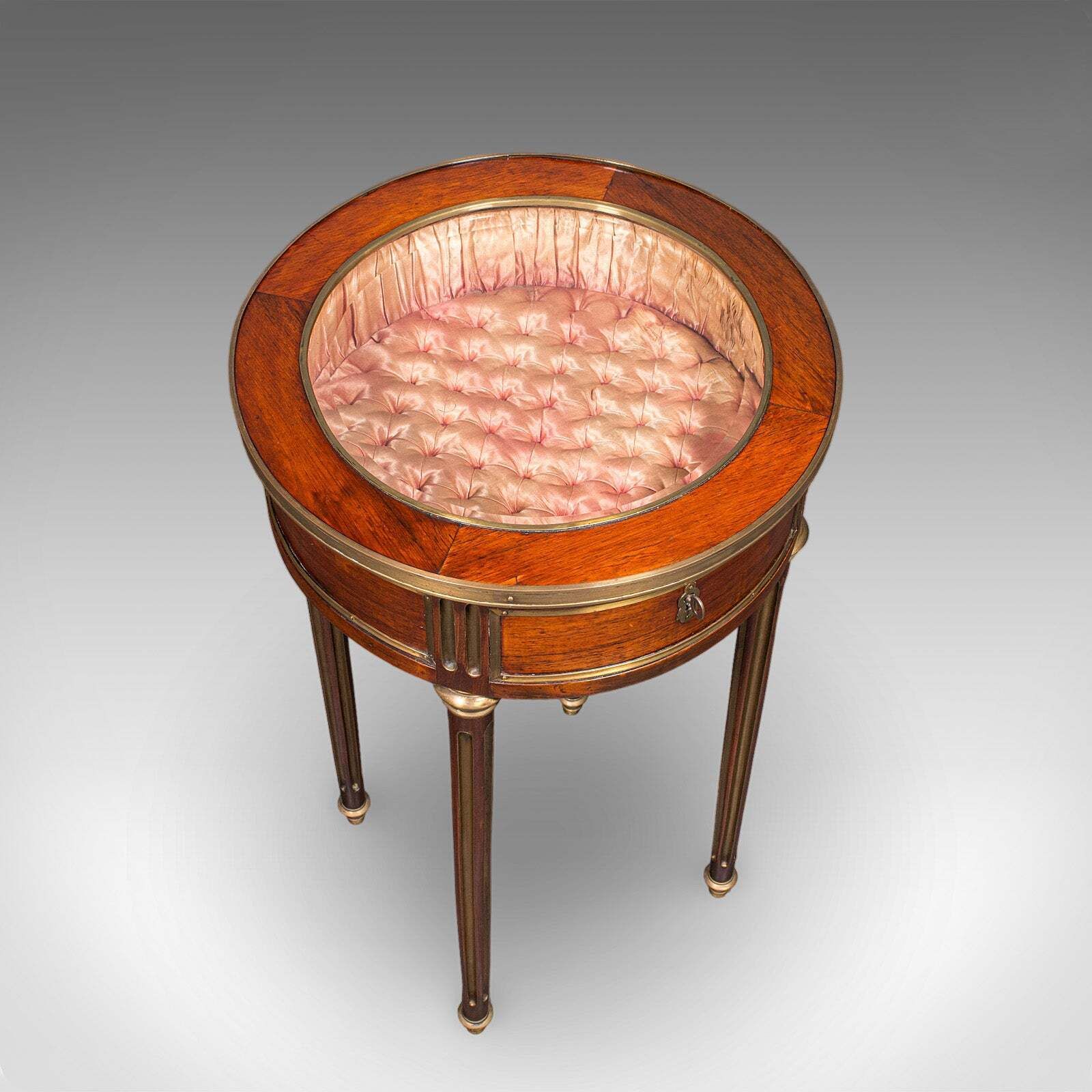 Antique Bijouterie Table, French Kingwood, Brass Glazed Vitrine, Victorian, 1870 photo vintage