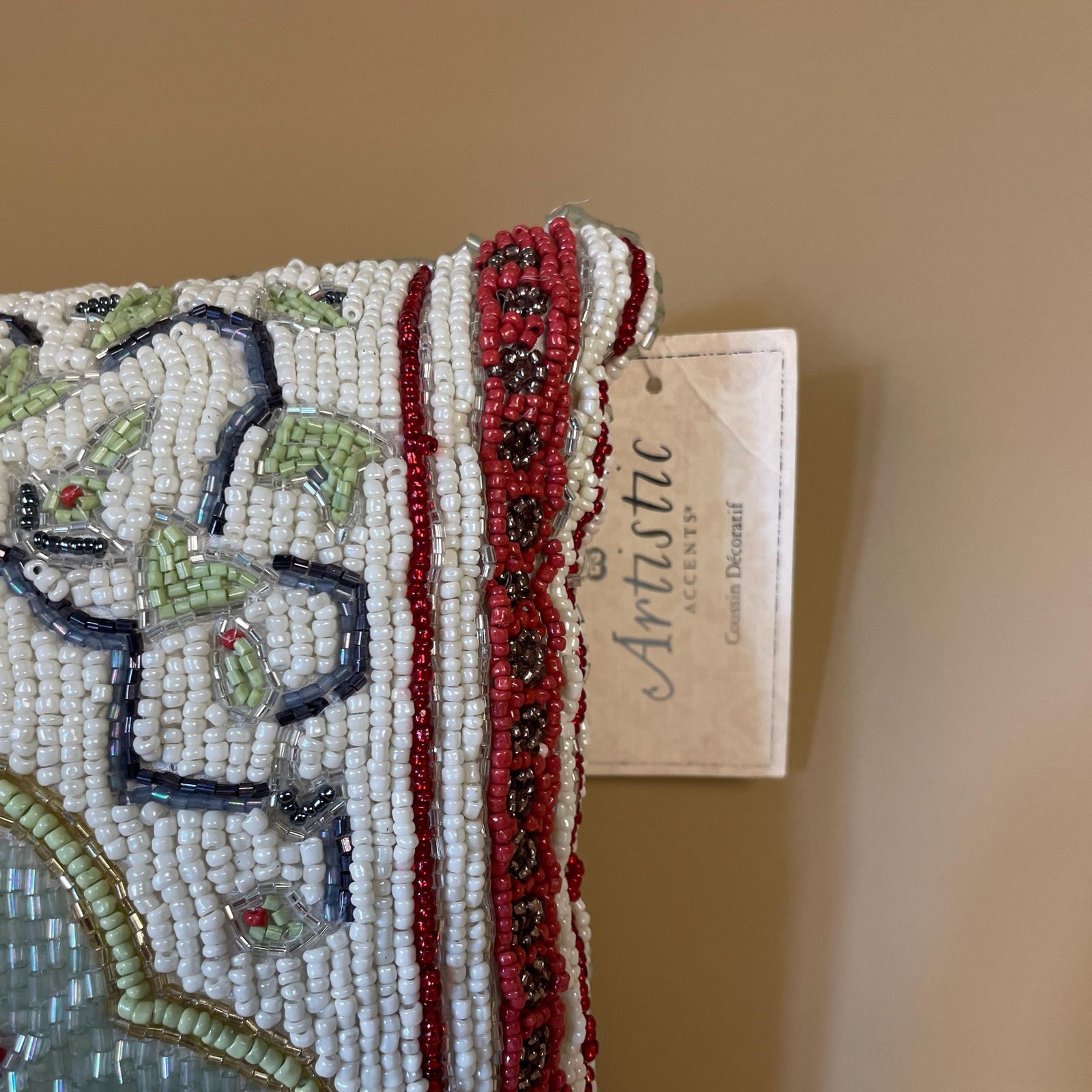 New Beaded Cushion Scatter Pillow Square 35x35 Artistic Accents Stuffed Accent Pattern Bolster Throw Decorative Floral Design White photo buy