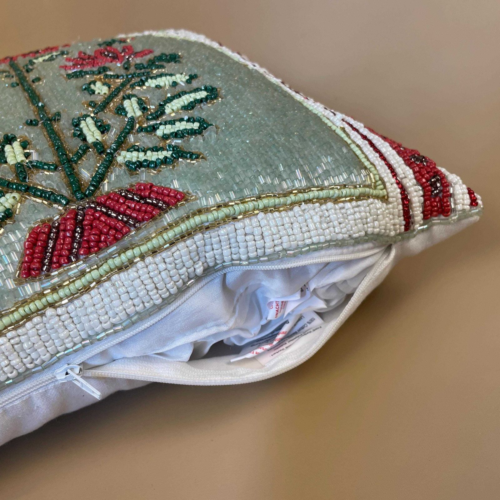 photo for sale New Beaded Cushion Scatter Pillow Square 35x35 Artistic Accents Stuffed Accent Pattern Bolster Throw Decorative Floral Design White