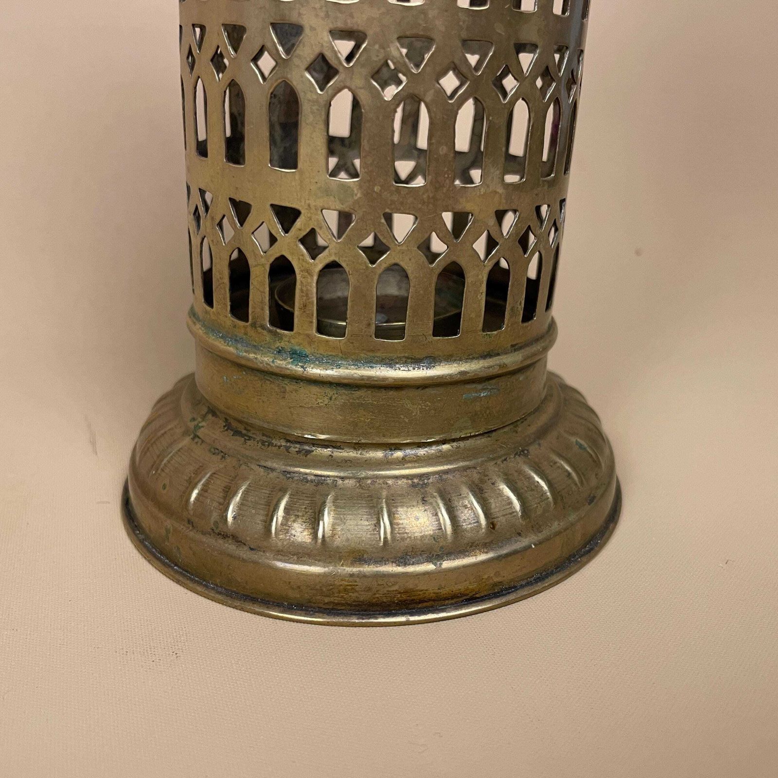 Antique Indian Gold Brass Candle Holder Ornate Vintage Lantern Metal Tea Light India Candlestick Pattern Traditional Traditional Cylinder photo Home Decor