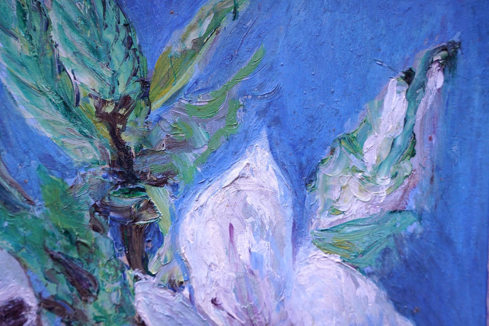 Pauline Glass Magnolias On Blue   British 70's Exhib Floral Art Oil Painting Flowers 1978 photo Art