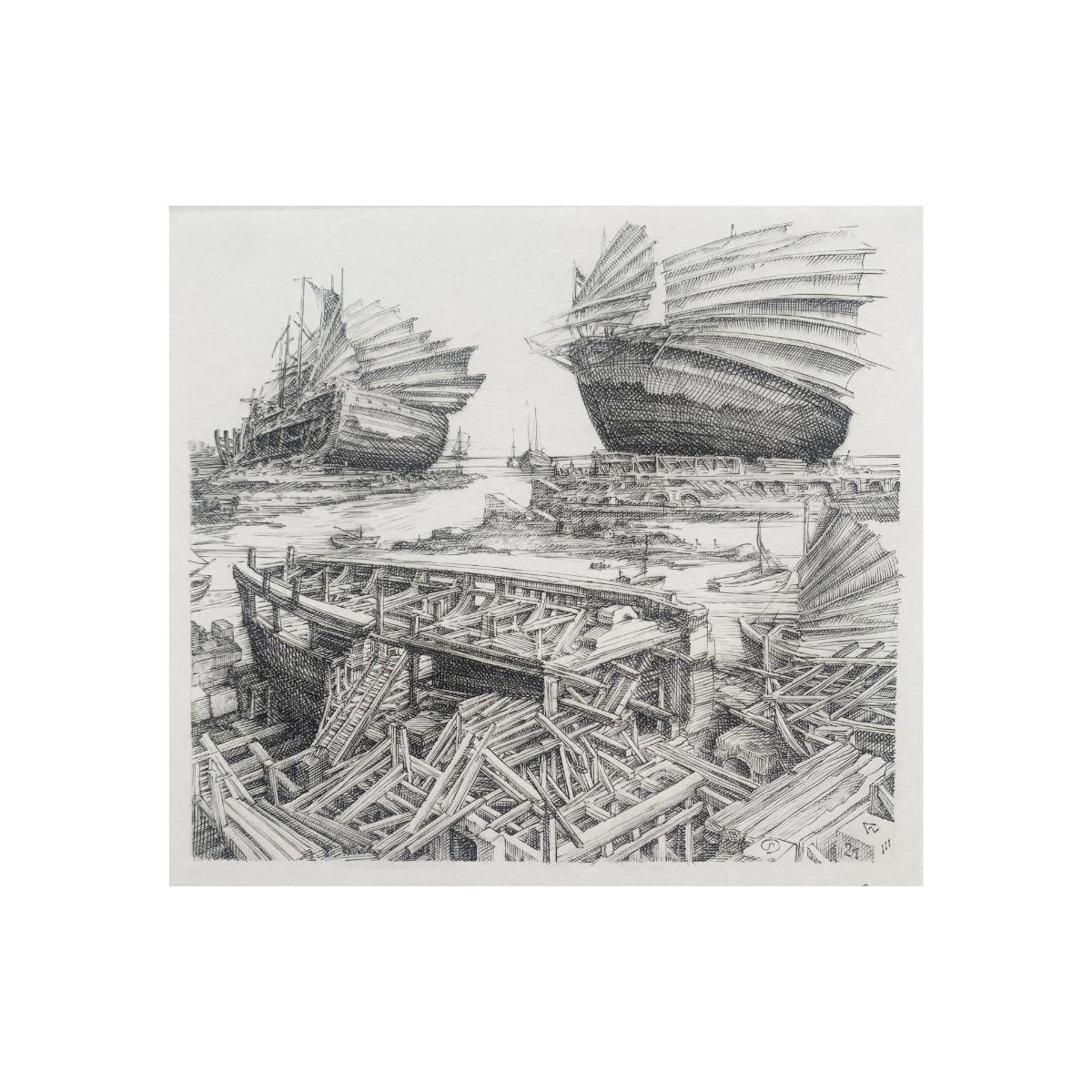 Krzysztof Skorczewski The Theseus's Ship, Figurative Copperplate Print, Mythology, Polish Artist 2021 photo furniture