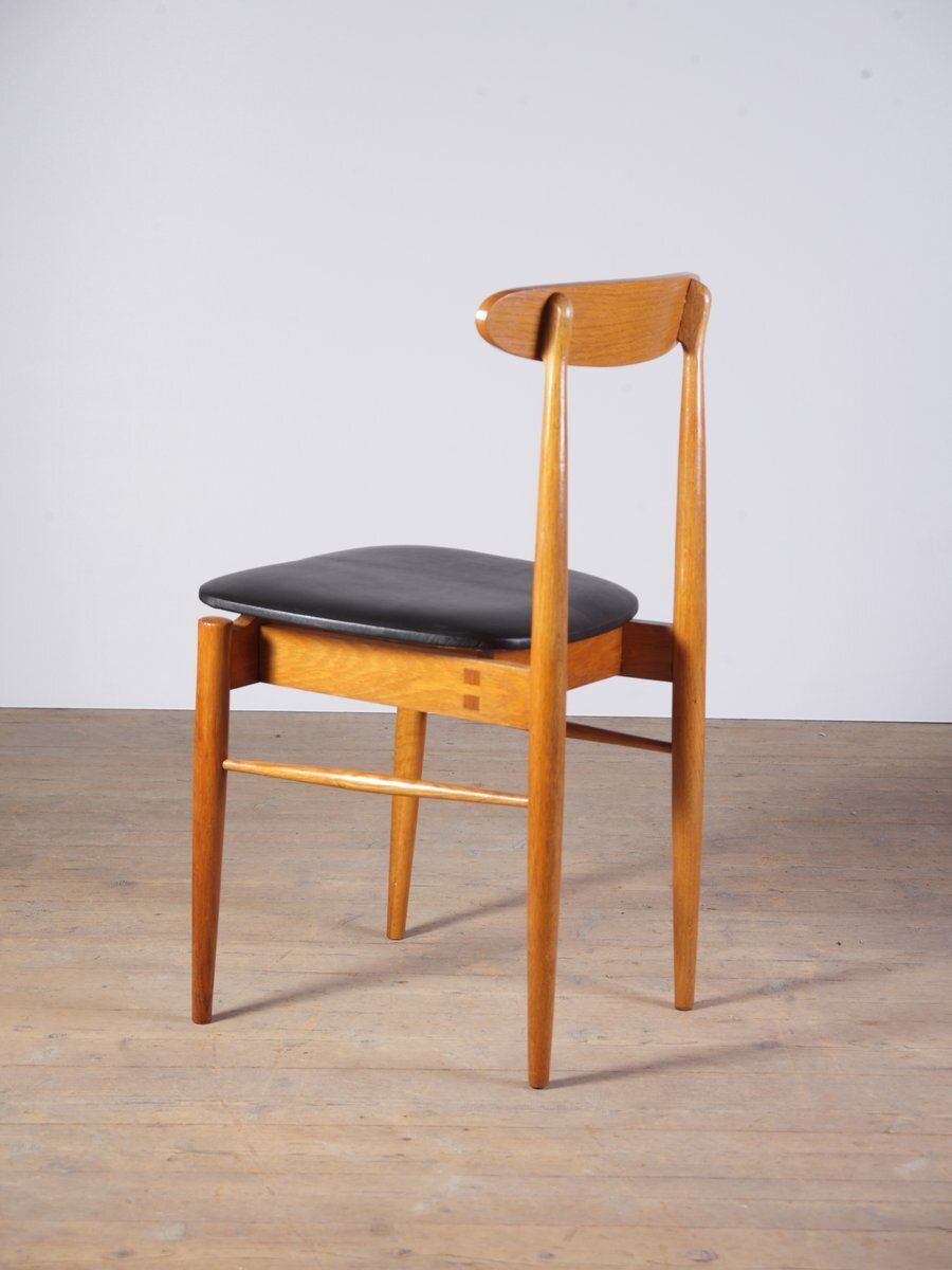 Mid Century Oak And Black Leather Dining Chairs From Uluv, Former Czechoslovakia, 1960s, Set Of 4 photo for sale