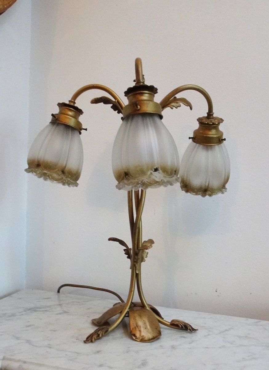 Vintage Art Nouveau Style Table Lamp In Brass
