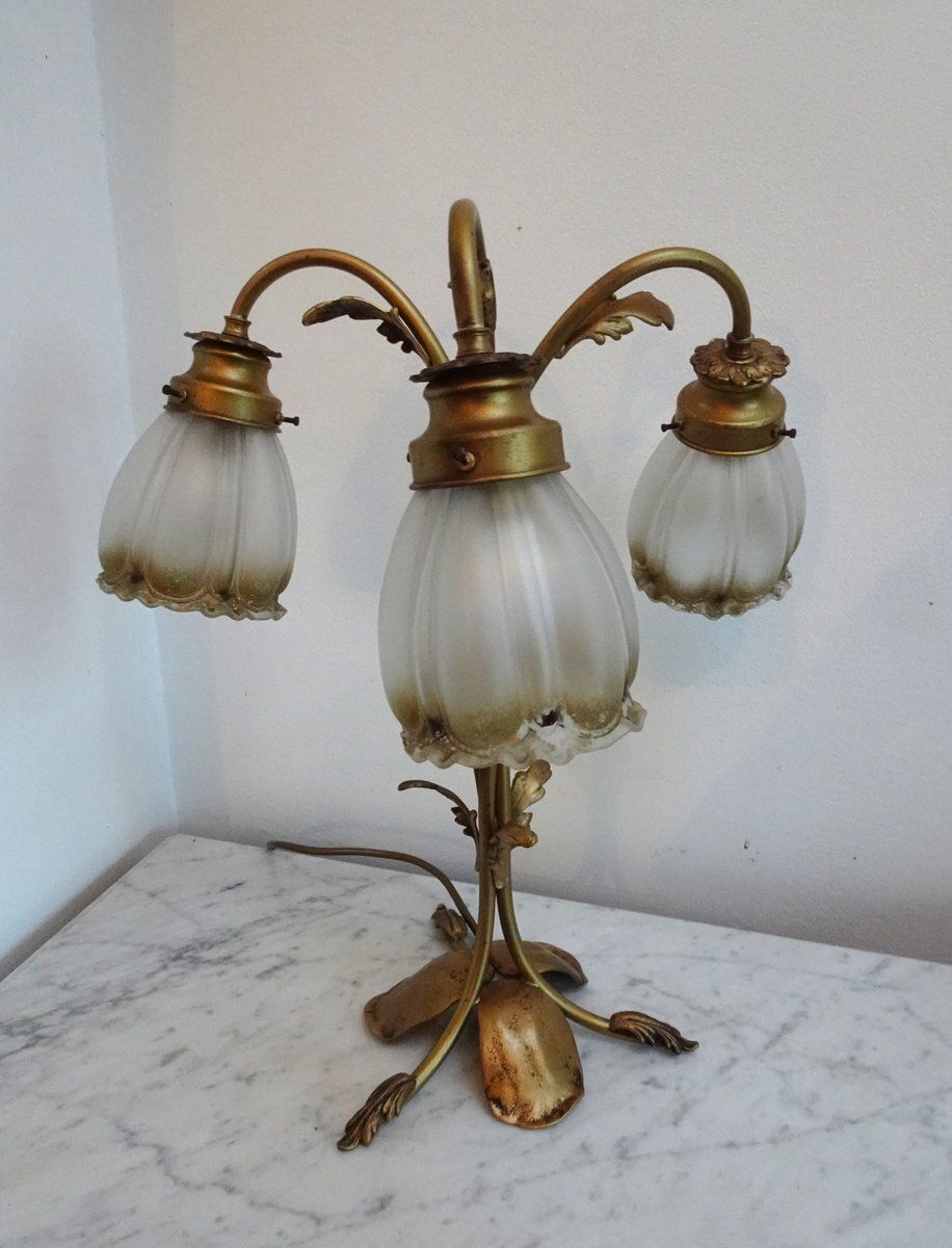 Vintage Art Nouveau Style Table Lamp In Brass photo furniture