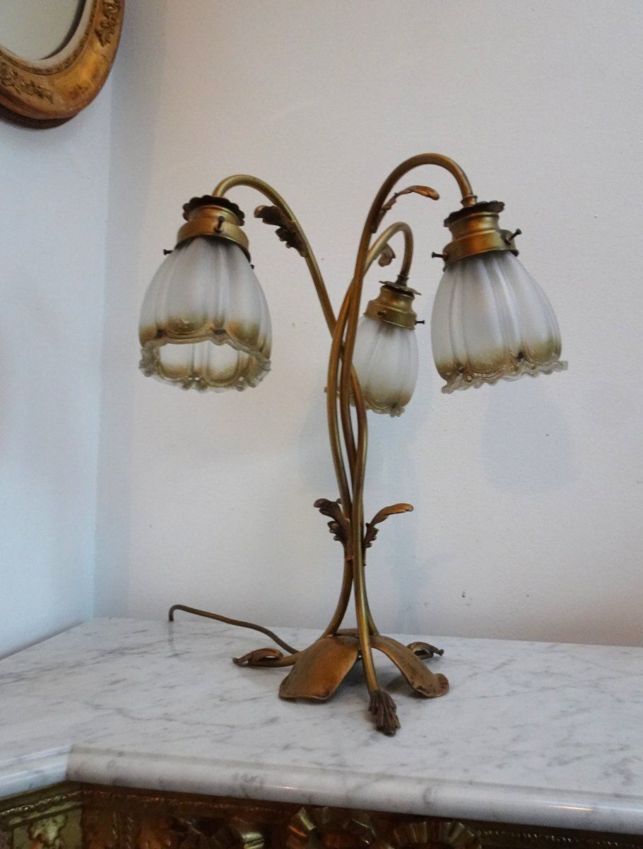 Vintage Art Nouveau Style Table Lamp In Brass photo Lighting