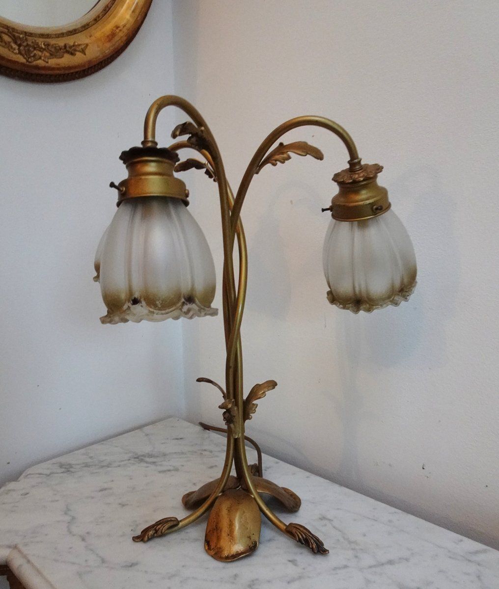 Vintage Art Nouveau Style Table Lamp In Brass photo 376.0