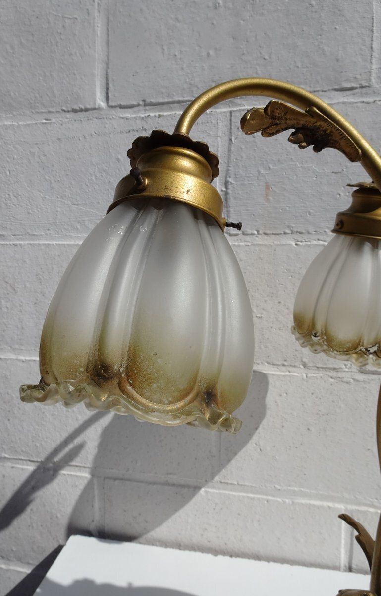 376.0 Vintage Art Nouveau Style Table Lamp In Brass photo