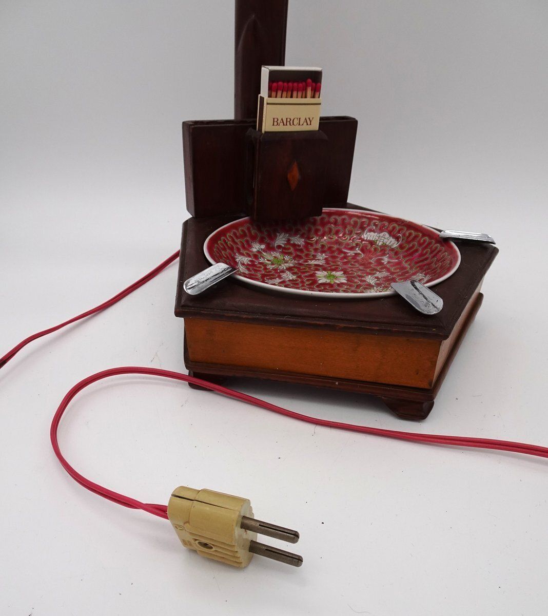 photo for sale Chinese Carved Wood Bird Lamp With Ashtray And Cigarette Holder, 1930s