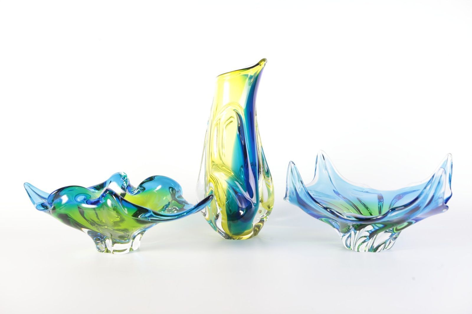 photo vinterior Glass Vase And Bowl By Josef Hospodka For Sklarny Chribska, Czech, 1960s, Set Of 3