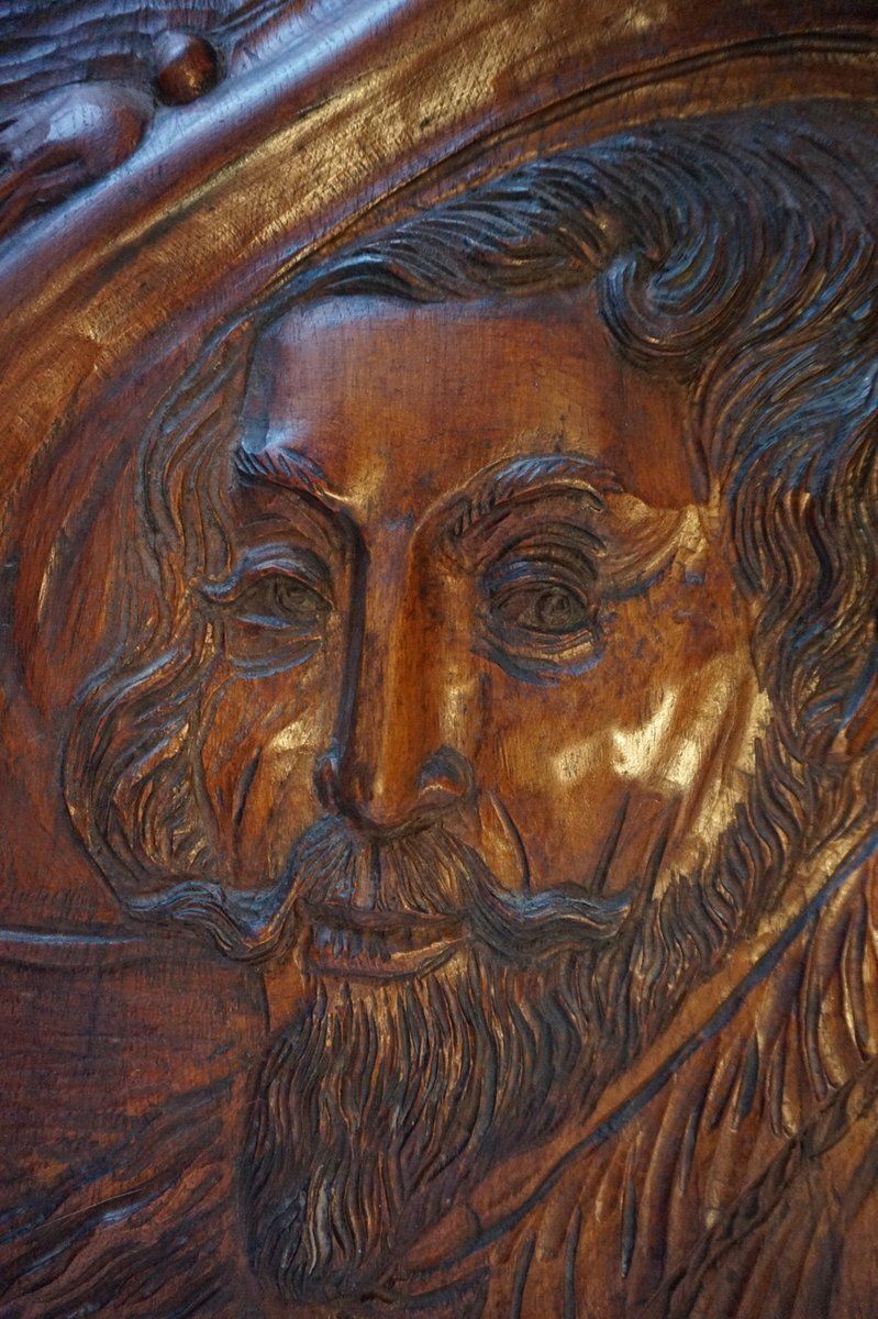Hand Carved Wooden Bas Relief Portrait Of Peter Paul Rubens, 1950s photo for sale