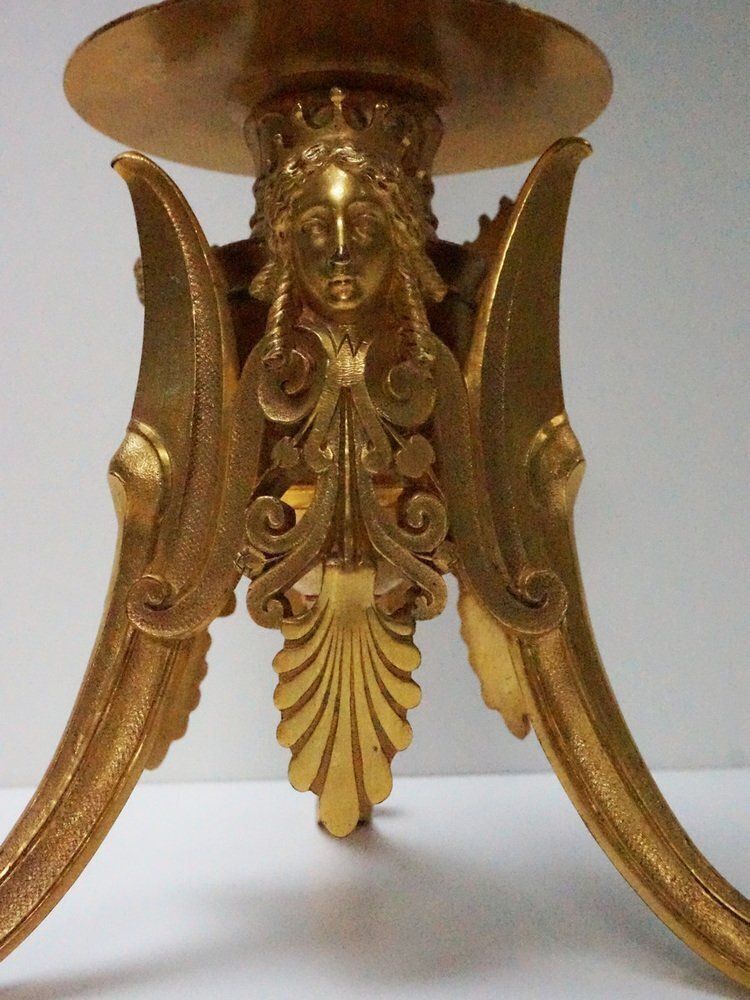 French Empire Neoclassical 7 Light Candelabra In Gilt Bronze And Crystal photo vintage