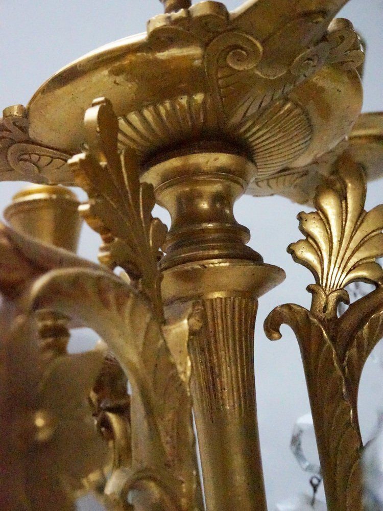 photo vinterior French Empire Neoclassical 7 Light Candelabra In Gilt Bronze And Crystal