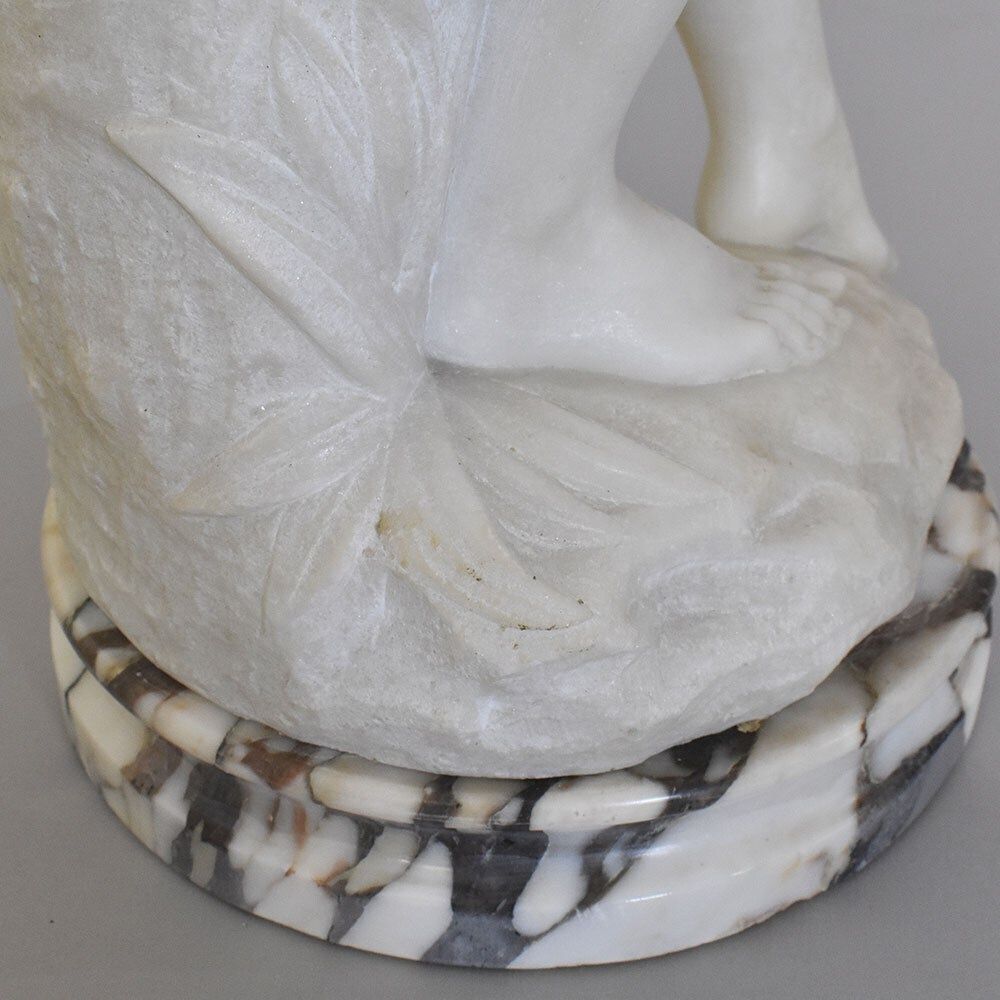 Art Antique Statues, Marble, Woman Sculpture, Young Girl Bathing, Signed Pugi, XIX Century. (Stma104) photo