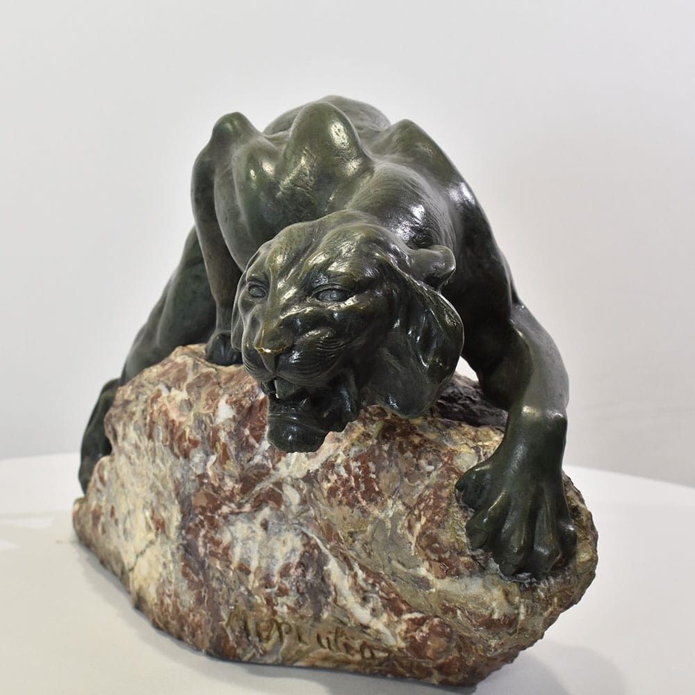 Antique Bronze Statues, Giacomo Merculiano, Large Crouching Lioness, Art Deco, XX Century. (Stb103) photo furniture