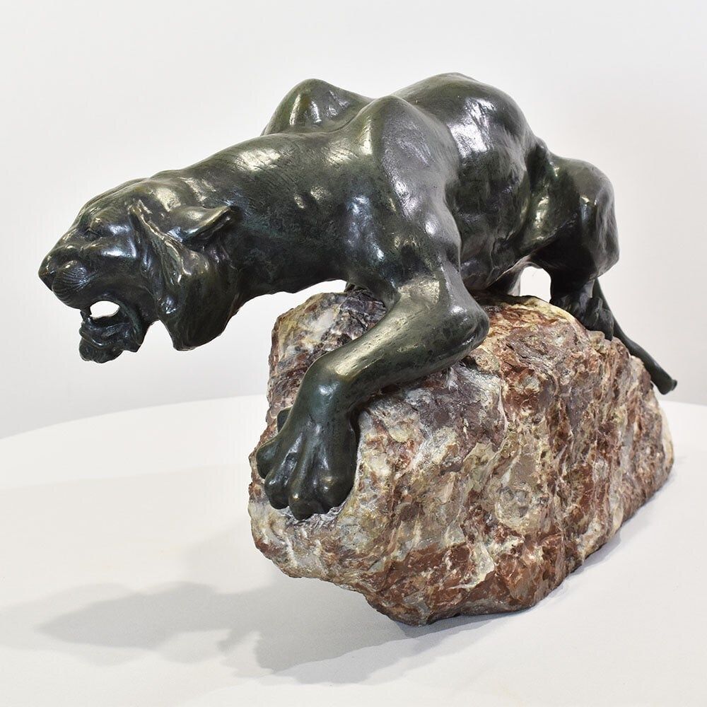 Antique Bronze Statues, Giacomo Merculiano, Large Crouching Lioness, Art Deco, XX Century. (Stb103) photo buy