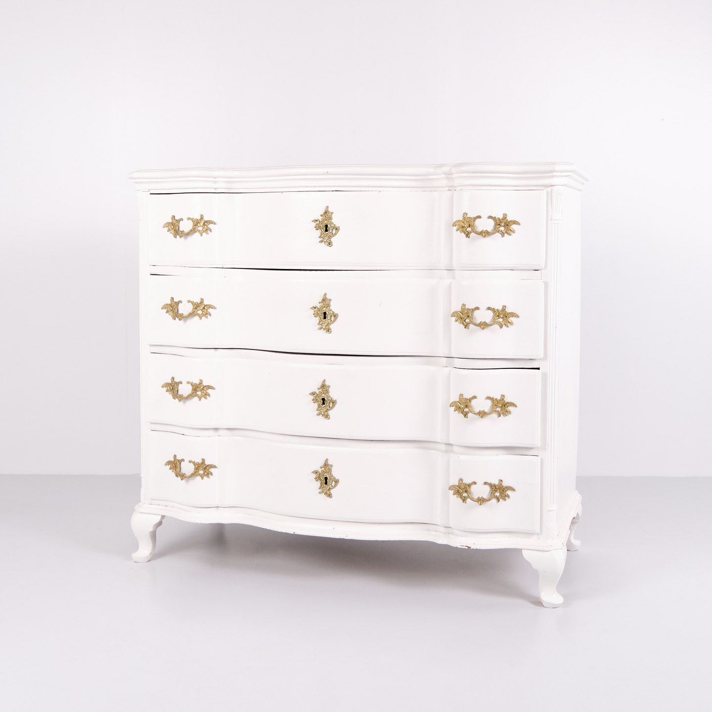 Antique Baroque Chest Of Drawers/Drawer Chest With 4 Drawers   Baroque   White Painted & Brass Handles   1760s photo furniture
