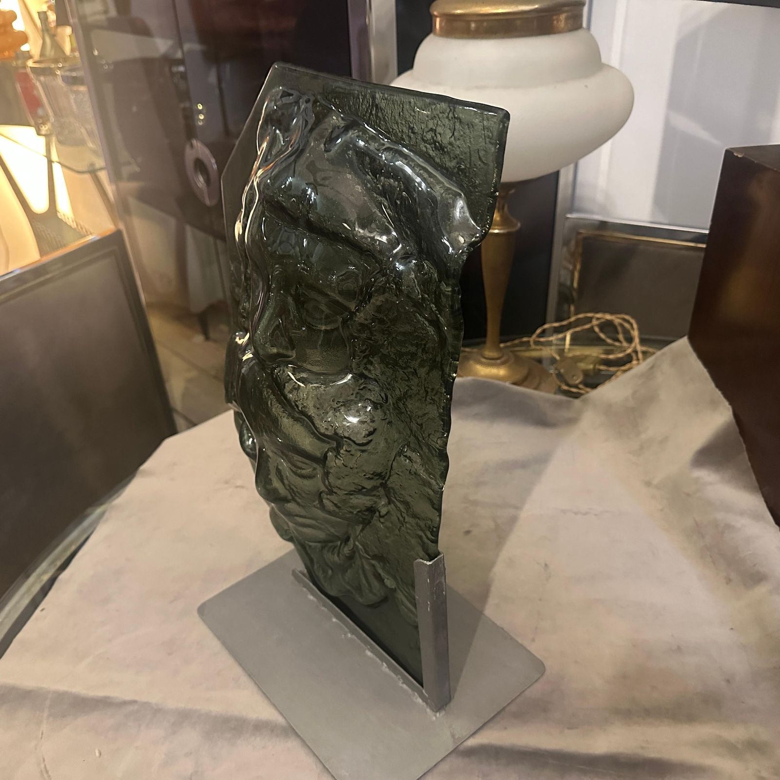 photo buy 1980s Abstract Grey Murano Glass Sculpture By La Fucina Degli Angeli