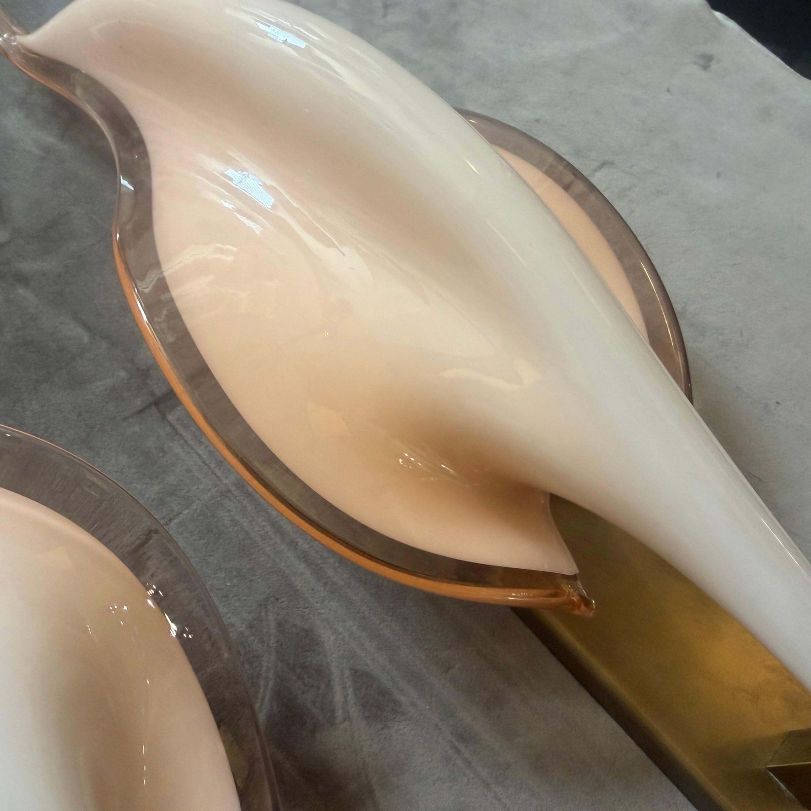 Two 1970s Mid Century Modern Pink Murano Glass Leaf Wall Sconces By Franco Luce photo buy
