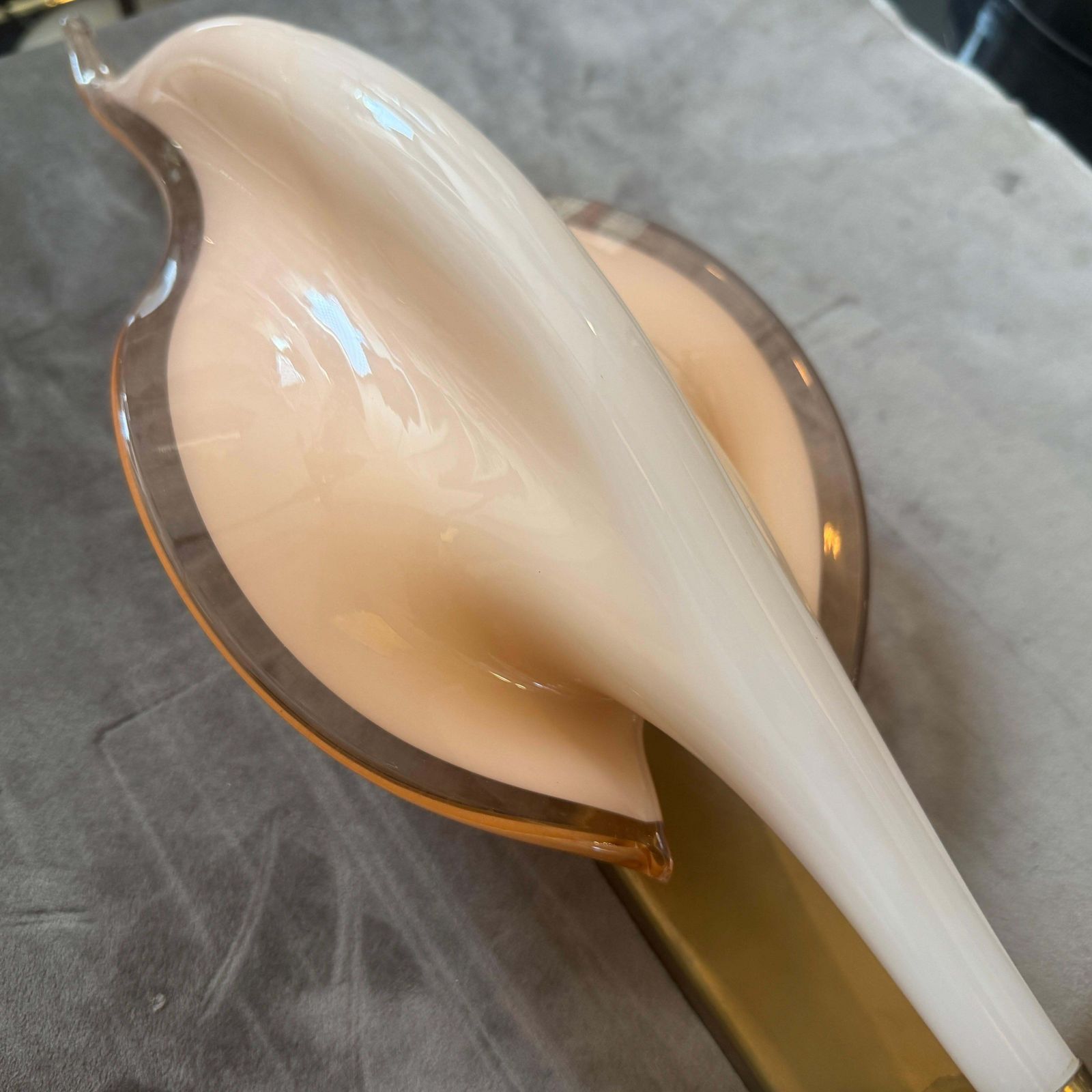 photo buy Two 1970s Mid Century Modern Pink Murano Glass Leaf Wall Sconces By Franco Luce