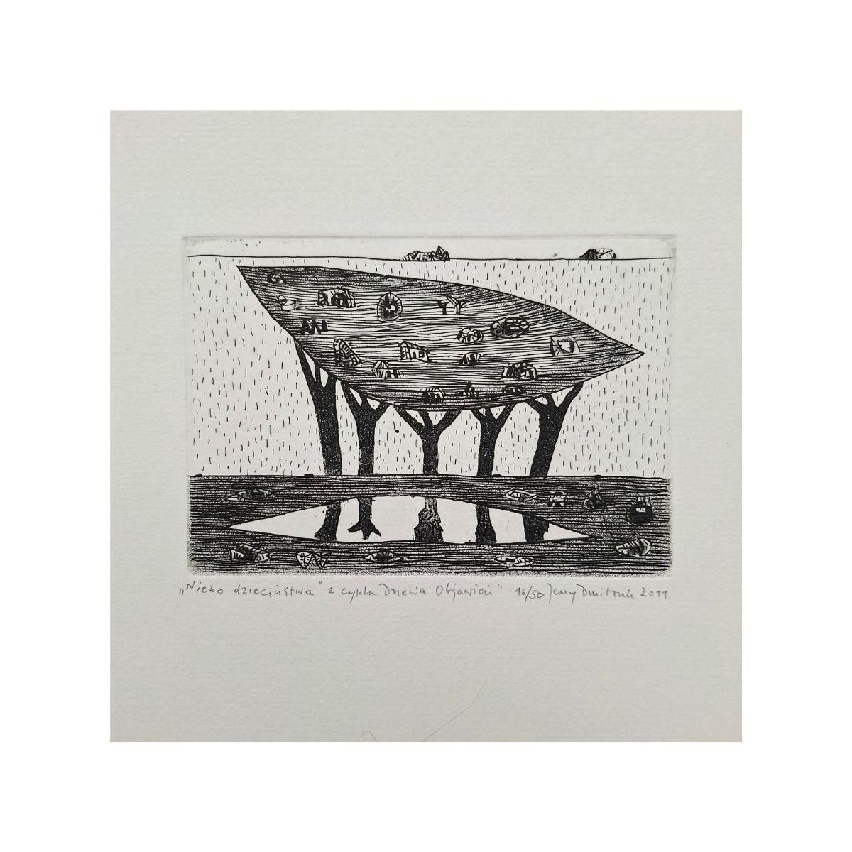 Jerzy Dmitruk Childhood Sky   21st Century, Contemporary Etching, Black And White 2011 photo furniture