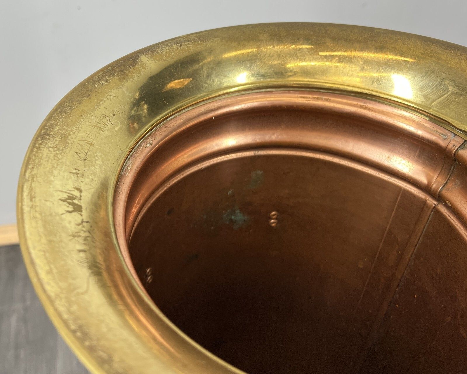 229.0 Umbrella Stand Vintage Brass Copper Decorative Stand Porcelain Handles Lot 4686 photo